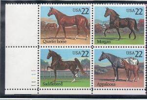 US #2155-58 Horses Plate block of 4 (MNH) CV $7.50