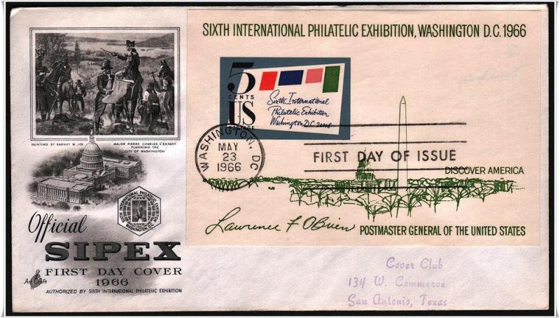 SC#1311 5¢ SIPEX Souvenir Sheet FDC (Addressed/Art Craft)