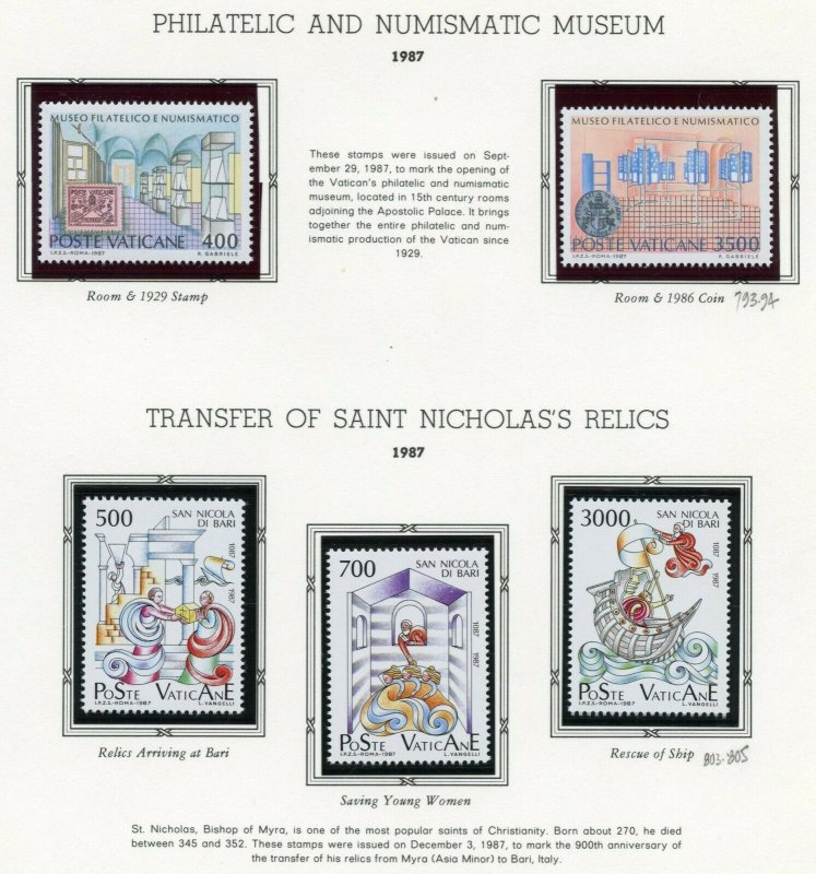 VATICAN CITY 1987  COMPLETE YEAR SET STAMPS MINT NH ON WHITE ACE ALBUM PAGES