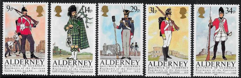 Alderney 1985 , Regimental Uniforms  MNH set # 23-27