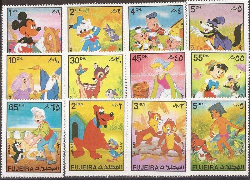 Fujeira - 1972 Disney Characters Mickey Donald - 12 Stamp Set - 6H-004