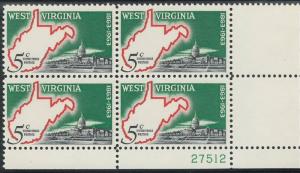 1232: West Virginia Statehood - Plate Block - MNH - 27512-LR