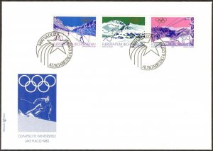 Liechtenstein 1979 Winter Olympics Games Lake Placid set of 3 FDC