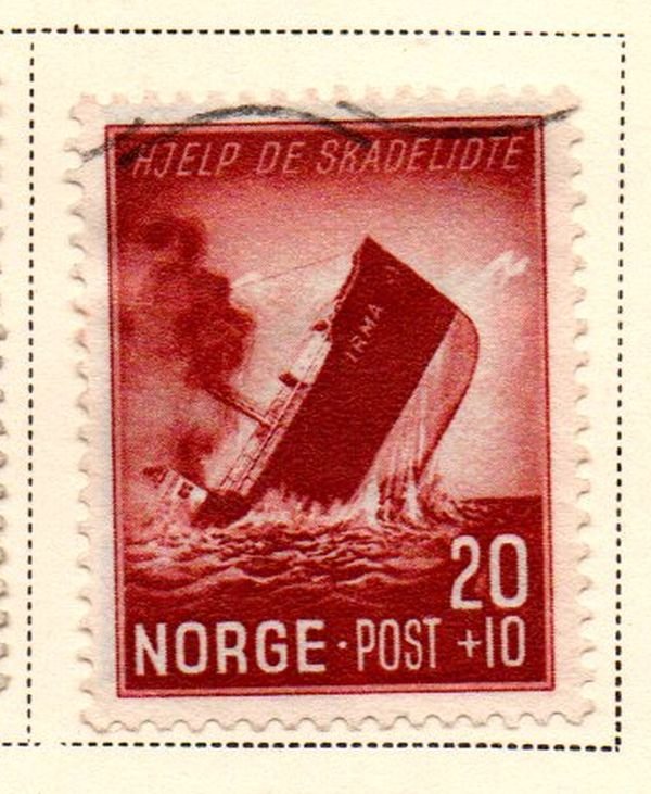 Norway Sc B36 1944 Sinking Ship stamp used