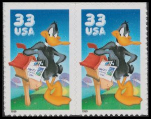 US 3306a Looney Tunes Daffy Duck 33c horz pair MNH 1999