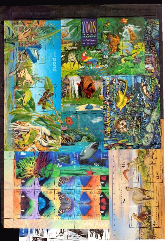 AUSTRALIA FAUNA LOT 16 SHEETS ANTARCTIC FISH WILD BIRD ELEPHANT BUTTERFLY $$$$$$