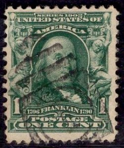 US Stamp #300 1c Blue Green Franklin USED SCV $.25