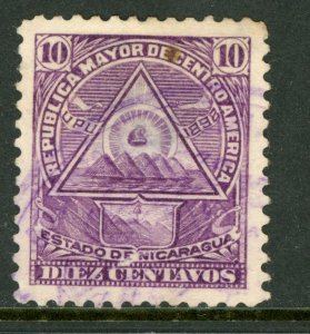 Nicaragua 1896 Seebeck 10¢ Coat of Arms Unwmk Postally Used B881 ⭐⭐⭐⭐