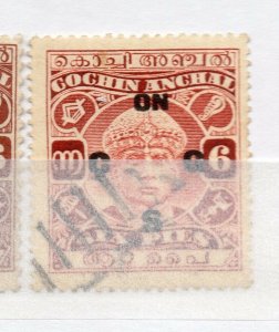 India Cochin 1929-31 Early Issue used Shade of 6p. Optd NW-16107