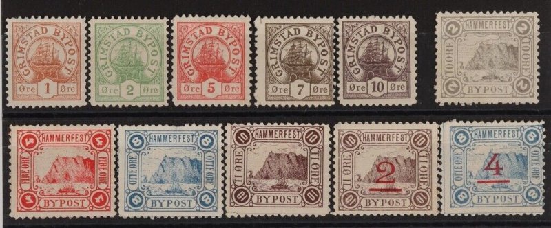 NORWAY Grimstad & Hammerfest Bypost (Local Post) 1887 - 1888 sets + Surcharges.