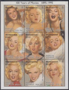 MONTSERRAT Sc # 860a-i CPL MNH SHEET of 9 of MARILYN MONROE. 100th ANN of CINEMA