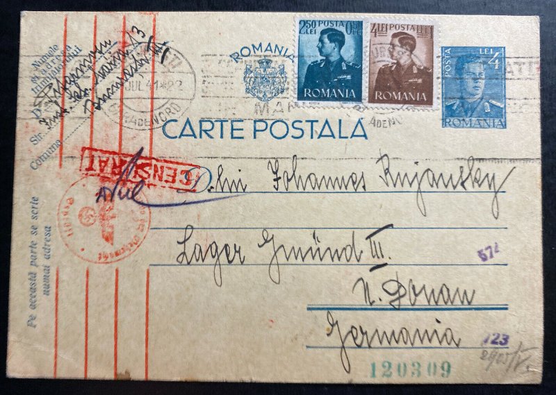 1941 Bucharest Romania Postcard Censored Cover To Gmund Concentration Camp KZ 