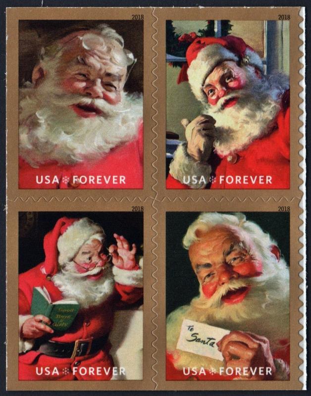 SC#5333-36 (50¢) Sparkling Holidays Santas Block of Four (2018) SA