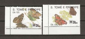 SAO TOME & PRINCIPE 1991 BUTTERFLY SET + 1 MINI SHEETS MNH Cat £16