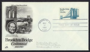 #2041 20c Brooklyn Bridge, Art Craft-Hand Cancel FDC **ANY 5=FREE SHIPPING**