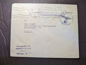 1943 Censored Norway Cover Oslo Local Use Postage Free Official Matter