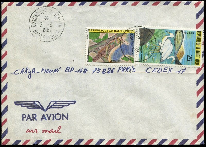 Upper Volta 1981 Egret & Handbag Stamps on Cover (367)