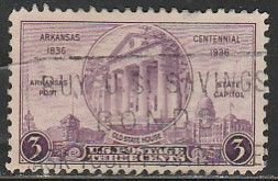 U.S. 782, 3¢ ARKANSAS CENTENNIAL ISSUE. SINGLE, USED. VF. (895)