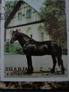 ​SHARJAH-1972-FAMOUS BEAUTIFUL LOVELY HORSE-BLACK BEAUTY-CTO-IMPERF S/S VF