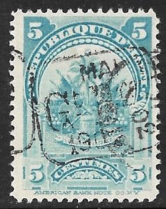 HAITI 1902 5c Double Overprinted One Split Coat of Arms Issue Sc 74b VFU