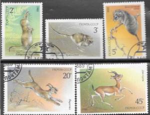 Russia 1985  Set of 5 endangered animals. rodents. caracal. gazelle