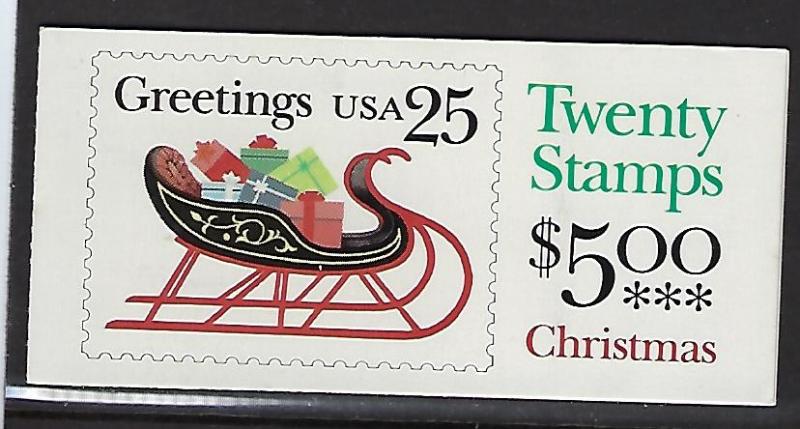 BK168 Catalog # Complete Booklet $5.00 face value 20 25ct Xmas Sleigh Stamps P#1