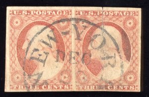 US Scott 11a Used Pair 3c cents dull red 1852 Lot AA001 bhmstamps