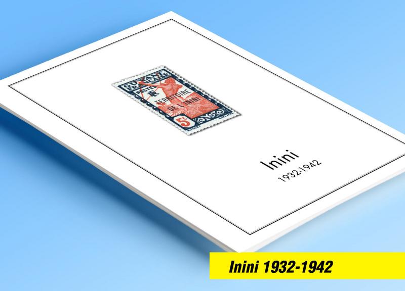 COLOR PRINTED ININI 1932-1942 STAMP ALBUM PAGES (9 illustrated pages)