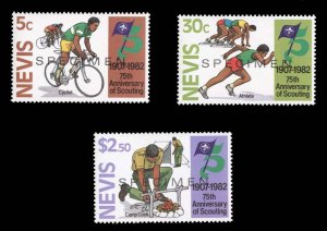 Nevis #156-158S, 1982 Boy Scouts, set of three overprinted Specimen, never hi...