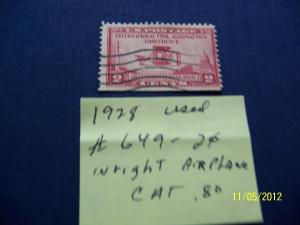 1928 2c WRIGHT AIRPLANE $.80