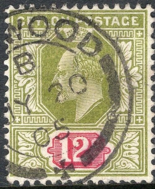 CEYLON-1903 12c Sage-Green & Rosine Sg 270 FINE USED V50134