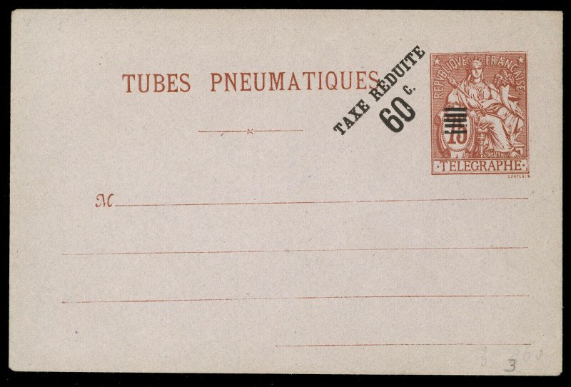 fr028 France Tubes Pneumatiques envelope 75c red, 60c black overprint, unused