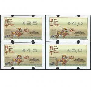 2024 MACAO/MACAU YEAR OF THE DRAGON ATM LABEL STAMP 4V