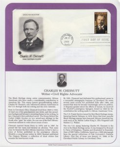 2008 Charles W. Chesnutt Sc 4222 Black Heritage first day cover FDC, PCS page