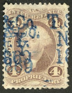 #R22d  Scott CV $250  #R 22d XF, blue cancel, SILK PAPER. Rare stamp with s...