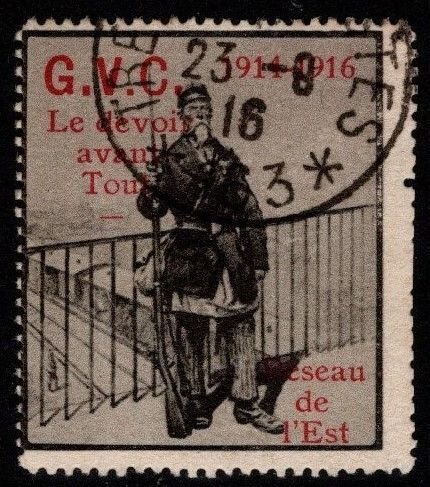 1914 WW One France Delandre Poster Stamp G.V.C. Duty First Eastern Front Used