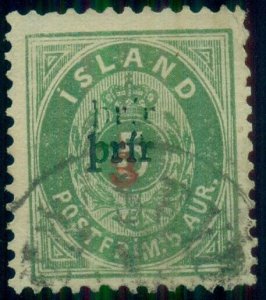 ICELAND #32v (34v2) Prir 3 (small), DOUBLE OVPT, used Rare, Gronlund certificate