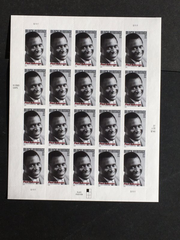 2004 sheet of Black Heritage stamps - Paul Robeson Sc # 3834 