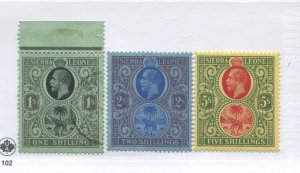 Sierra Leone KGV 1921 1/, 2/ and 5/ mint o.g. hinged