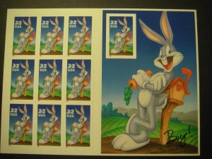 Scott 3137, 32c Bugs Bunny, pane of 10, all die cut, MNH Beauty