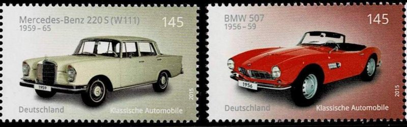 Germany 2015,Sc.#2840-1 MNH. Oldtimer: BMW 507, Mercedes Benz 220 S