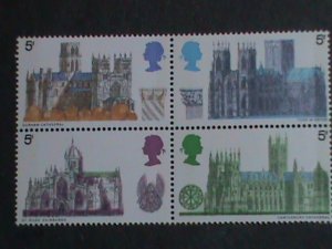 ​LIECHTENSTEIN STAMP-1969-SC#589-2 VIEW OF BRITISH CATHEDRALS MNH BLOCK OF-4