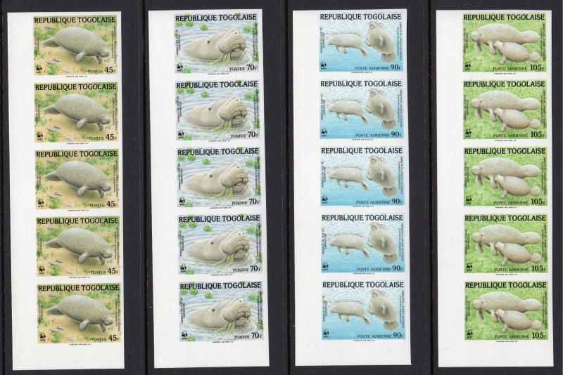 Togo 1984 Sc#1241/1244 WWF MARINE LIFE Strip of 5 Sets with marginal borders !!!