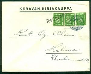 FINLAND 1947, Village cancel RISTINUMMI ties 1mk stamps to local cover, VF