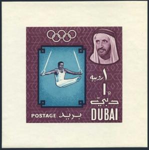 Dubai 43-52 imperf pairs,52a sheet,MNH. Olympics Tokyo-1964:Gymnastics:bar,rings