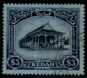 MALAYSIA - Kedah GV SG39w, $3 black & blue/blue, FINE USED. Cat £120.