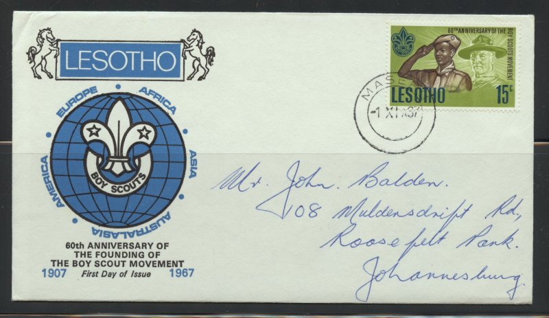 Lesotho Scott 44 FDC - 1967 60th Anniversary of Boy Scouts Issue