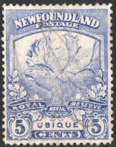 Newfoundland SC#119 5¢ Caribou Head ROYAL NAVAL RESERVE UBIQUE (1919) MLH