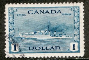 1942 Canada SC #262 - $1.00 WWII Navy Ship Destroyer - Used, nice cancel