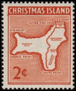 Christmas Island 11 - Mint-H - 2c Map of Island (1963) (cv $1.00)